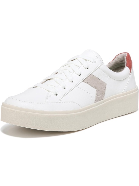 Dr. Scholl's Shoes - Dr. Scholl's White Sneakers with Blue and Brown Laces and Red Heel